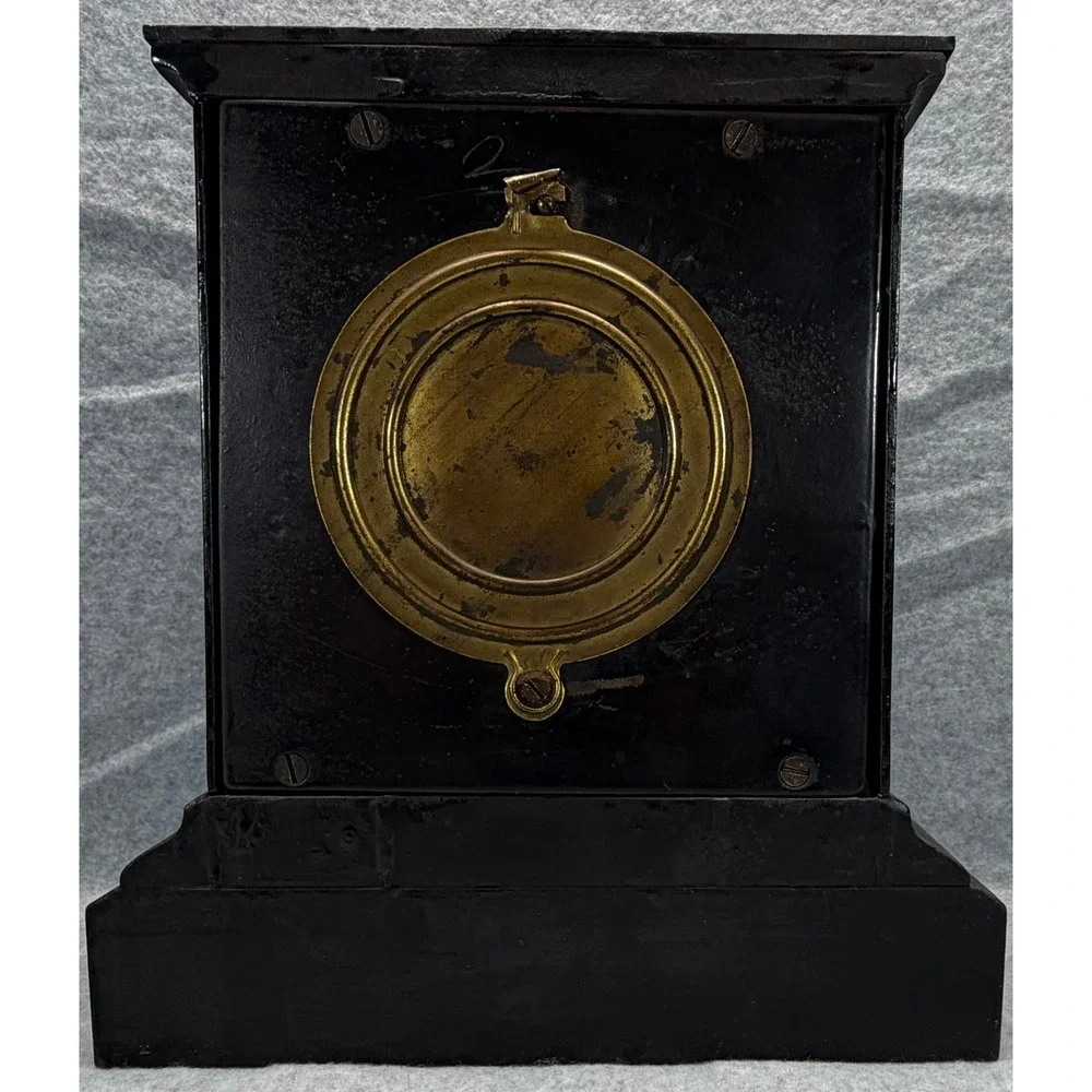 Antique Ansonia Mantel Clock Black Gold Floral 1882 Patent Victorian Decor